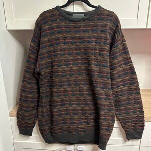 Vintage Serafini Coogi Syle 3D Textured Knit Hip Hop Abstract Sweater Grandpa M